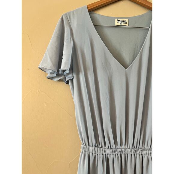 Show Me Your MuMu V-Neck Flutter Sleeve Steel Blue Chiffon Maxi Dress: Size M - Picture 1 of 7